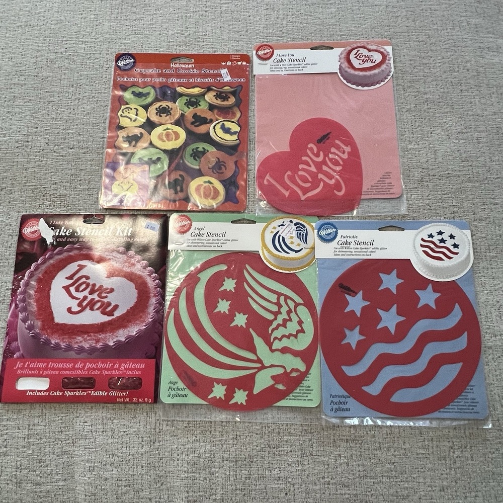 Wilton Vintage Cake Stencils Lot Halloween Flag Angel Valentine's Day Holidays